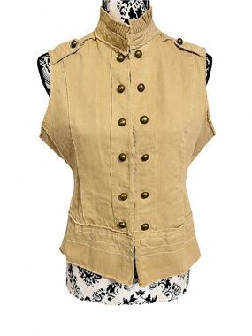Y2K Charlotte Russe Military Vest Khaki Utility Raw Edge Safari Boho Festival L